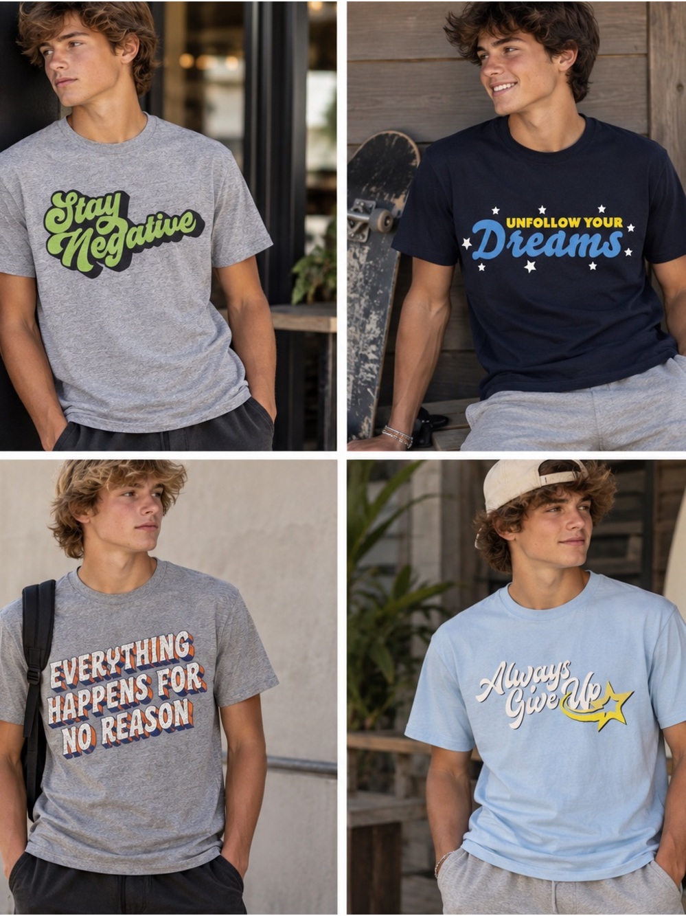 4-Pack Anti-Motivational Graphic Tees Funny Sarcastic Teen T-Shirts Men’s M